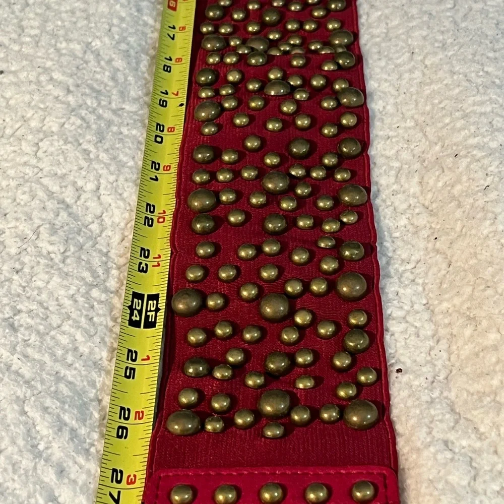 Vintage Studded Stretch Retro Red Belt - Picture 7 of 13